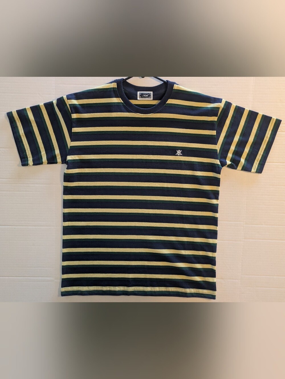 Kith Men's Navy, Yellow & Green Striped Crew T-Shirt- XS (NWOT)
